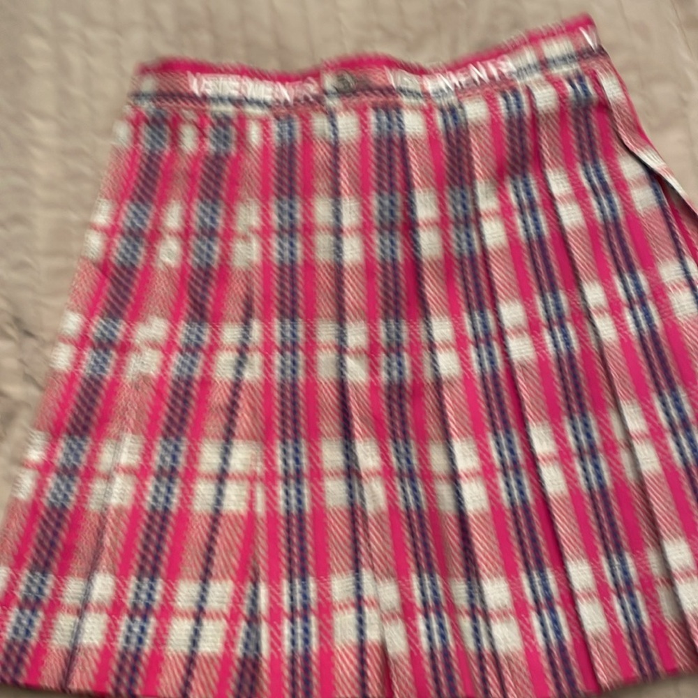 Vetements Pink Plaid Pleated Mini Skirt with Blue & White Accents - Picture 9 of 12
